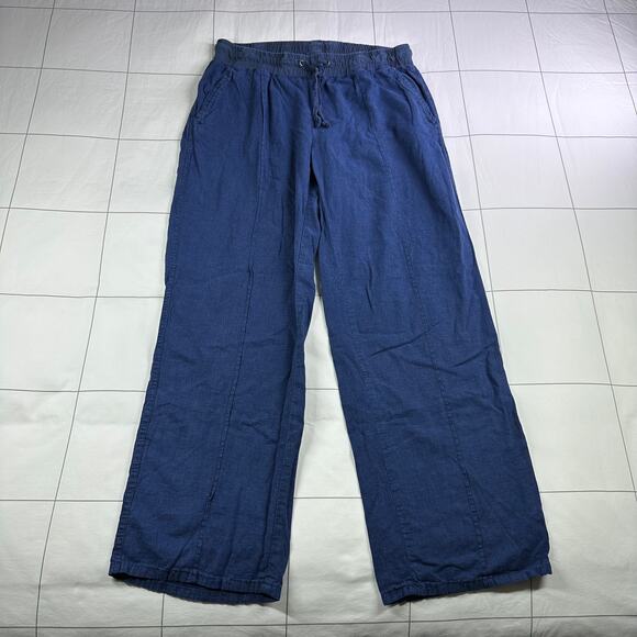 Anthropologie Pants - Anthropologie Mermaid Pants Womens Small Blue Wide Leg Linen Blend Coastal Boho